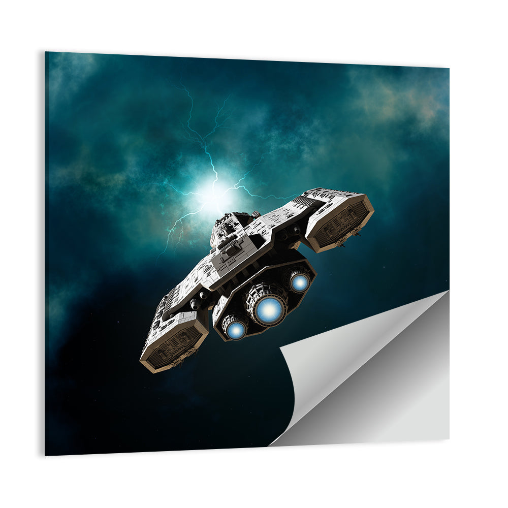 Low Angle Starship with Blue Thrusters Wall Art