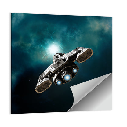 Low Angle Starship with Blue Thrusters Wall Art