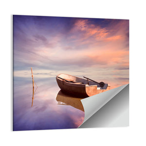 Lonely Boat At Sunset Wall Art