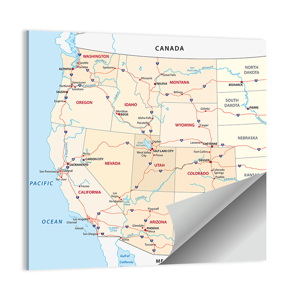 Western United States Map Wall Art