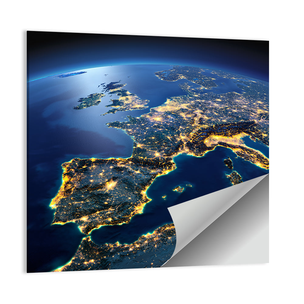 Night View of Earth Over Europe Wall Art