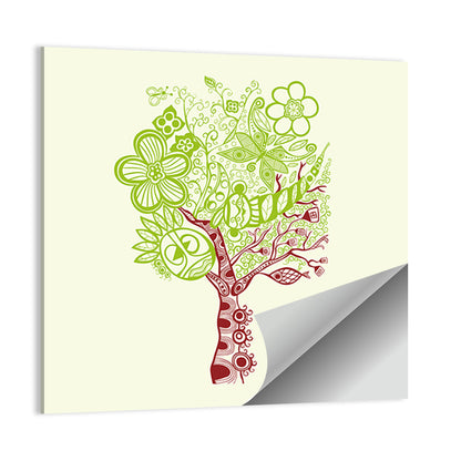 Surreal Tree with Sun Face Wall Art