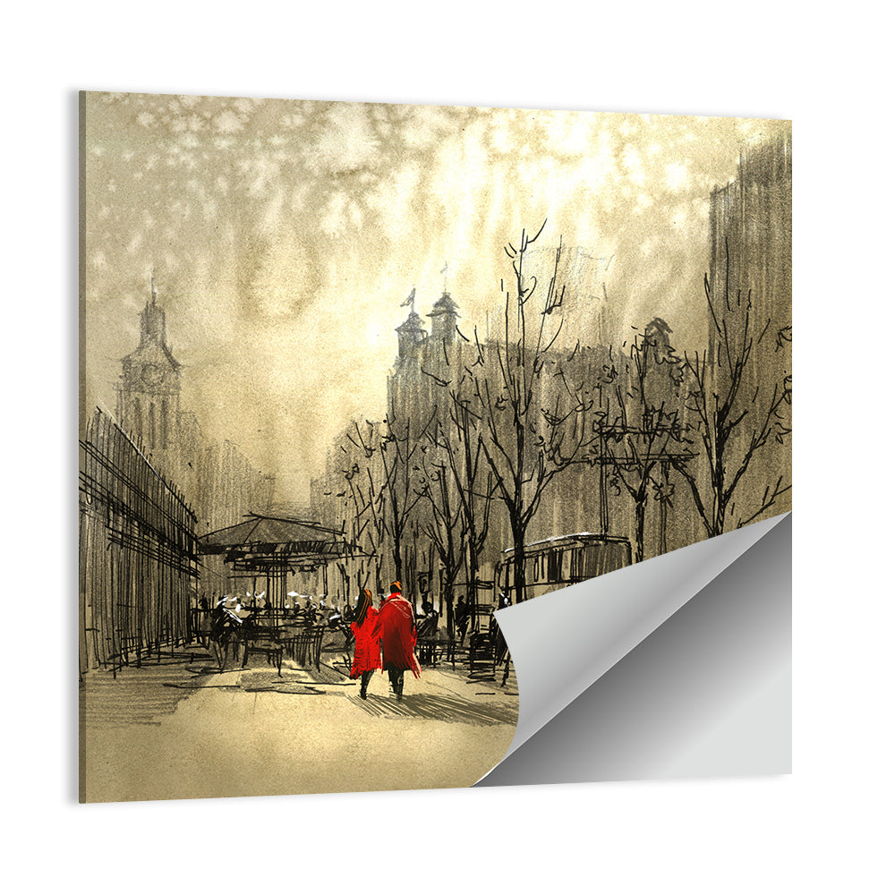Couple Walking On Street Wall Art