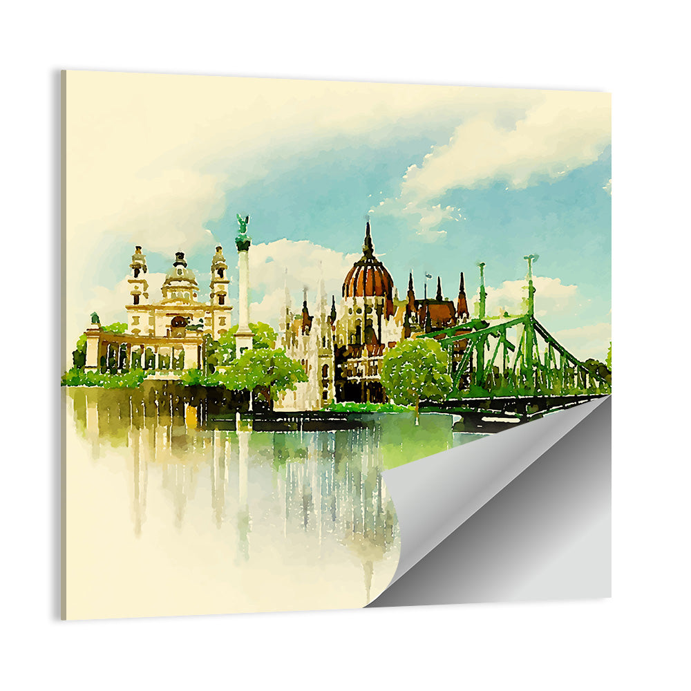 Budapest Riverfront Watercolor Wall Art