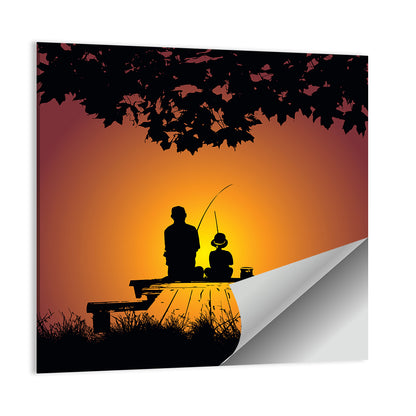 Dockside Sunset Fishing Silhouette Wall Art