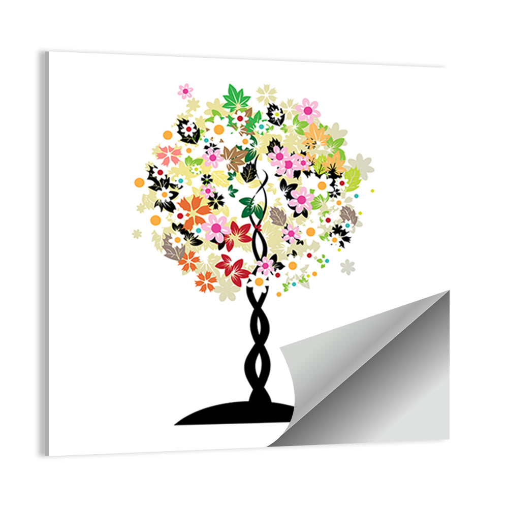 Braided Trunk Floral Tree Illustration Wall Art