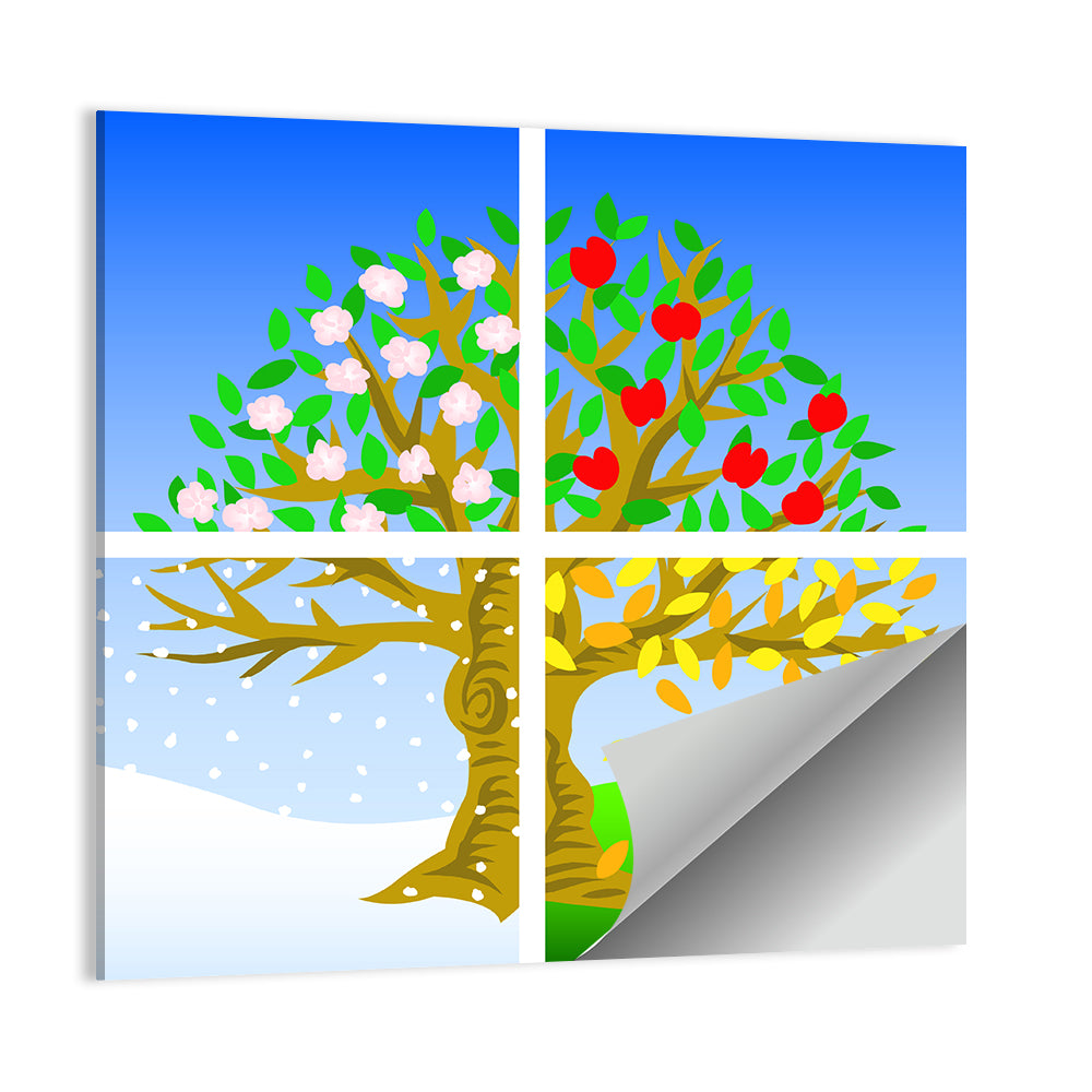 Four Seasons Tree Illustration Wall Art
