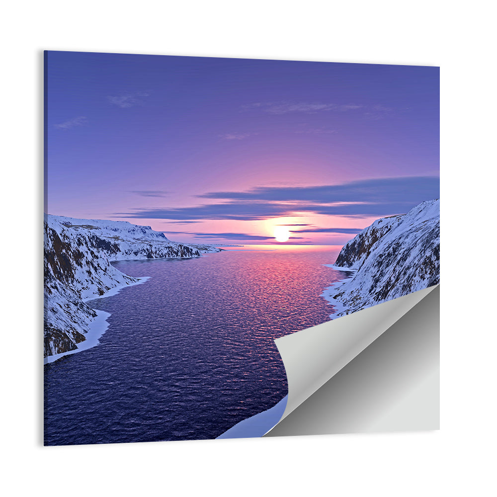 Snow-capped Mountain Fjord Sunset Wall Art