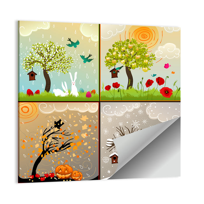 Four Seasons Illustrated Grid Wall Art as a poster print