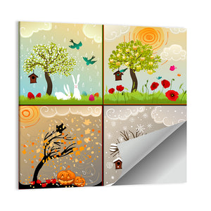 Four Seasons Themed Illustrations Wall Art