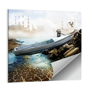 Boat On Dry Lake Bed Wall Art