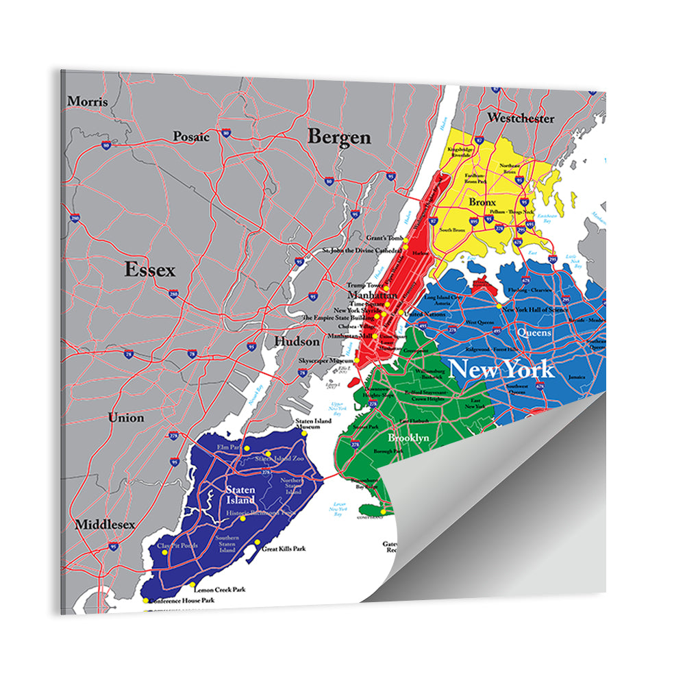 Color-coded New York City Map Wall Art