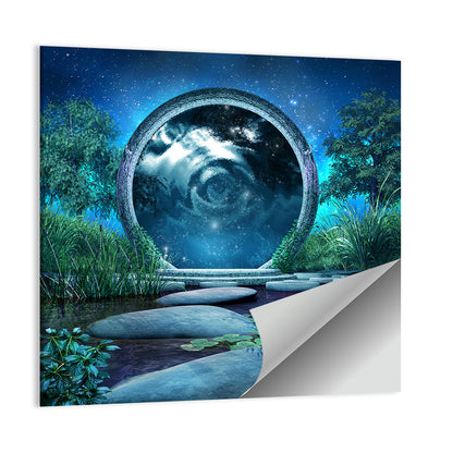 Stone Portal on Moonlit Lake Wall Art
