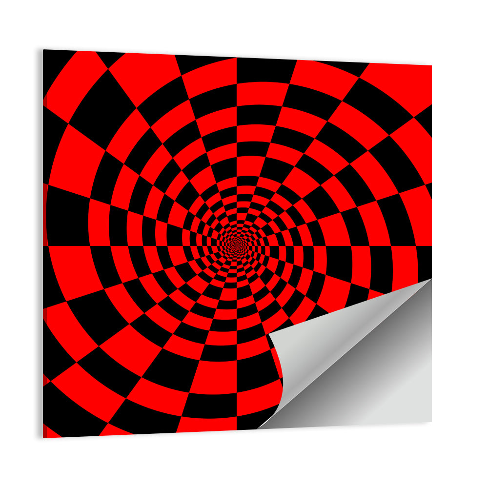 Red and Black Spiral Checkerboard Wall Art