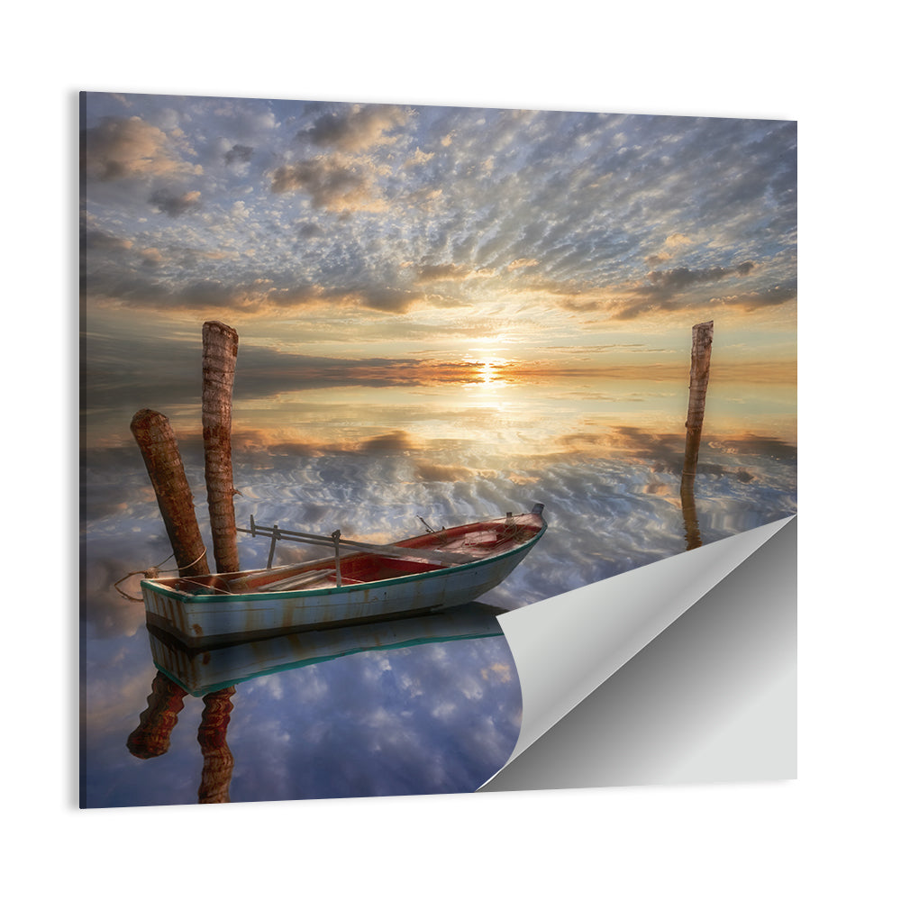 Lonely Boat at Sunset Wall Art, poster print, square