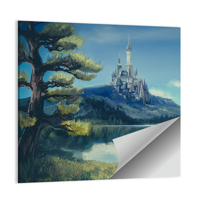 Hilltop Castle Beside a Pine Lake Wall Art