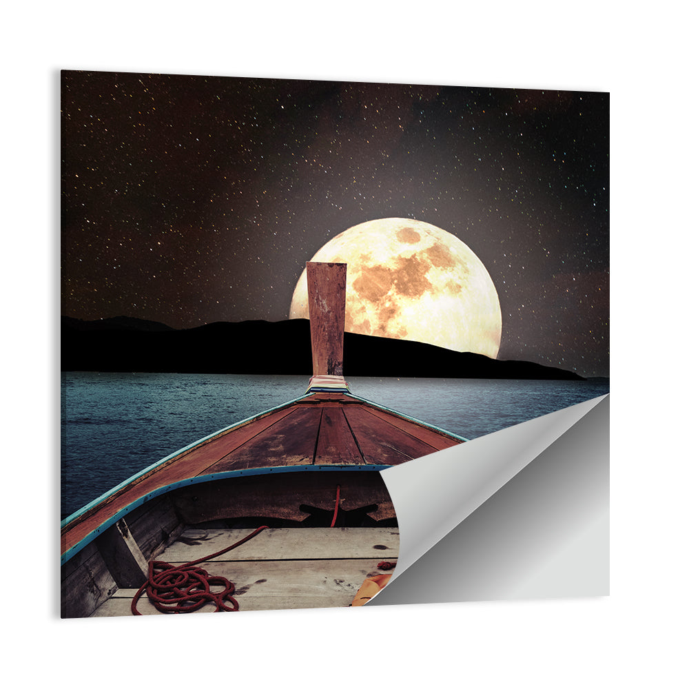 Longtail Boat Under Full Moon Wall Art