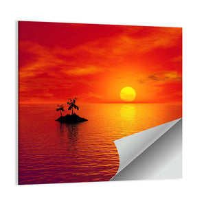 Small Island With Coconut Trees Sunset Wall Art