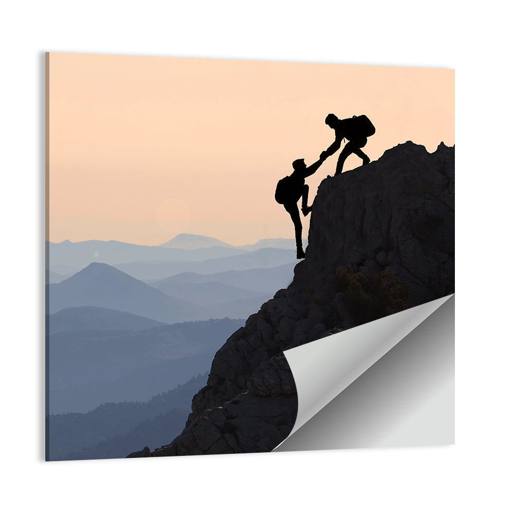 Sunset Mountaineering Silhouette Wall Art