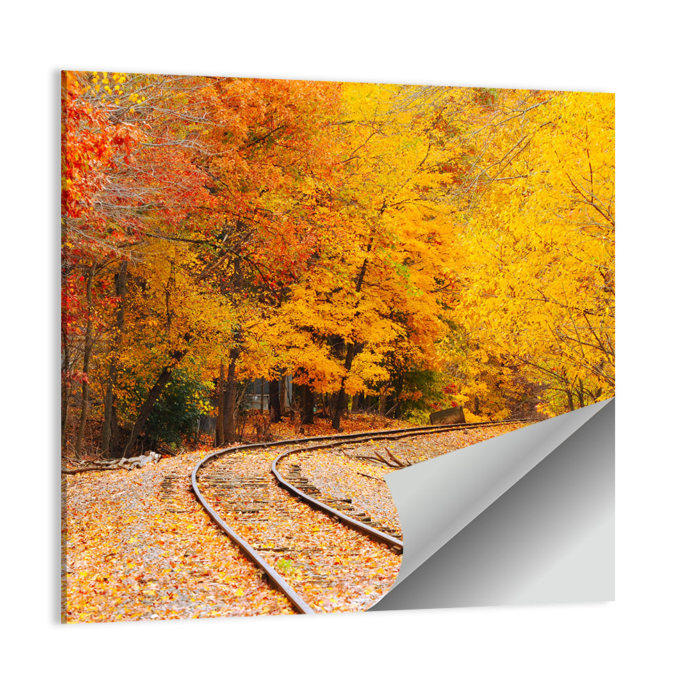 Curving Railroad Through Autumn Forest Wall Art