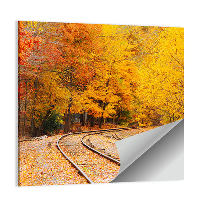 Curving Railroad Through Autumn Forest Wall Art