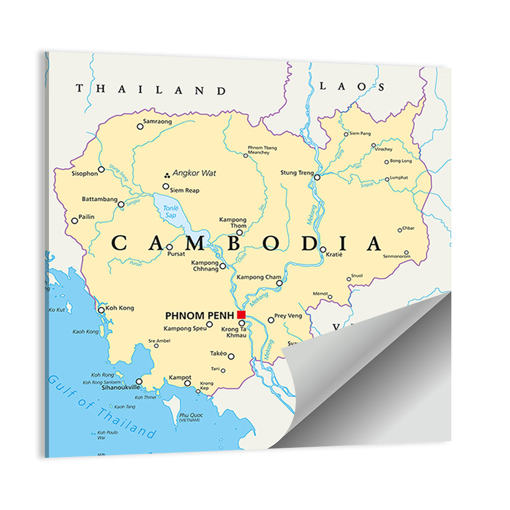 Minimalist Cambodia Political Map Wall Art