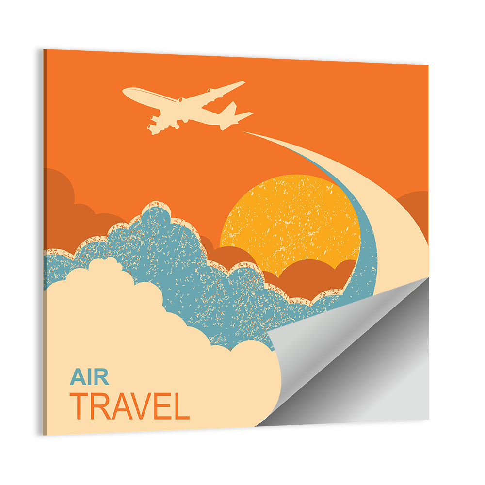 Retro Airplane at Sunset Illustration Wall Art