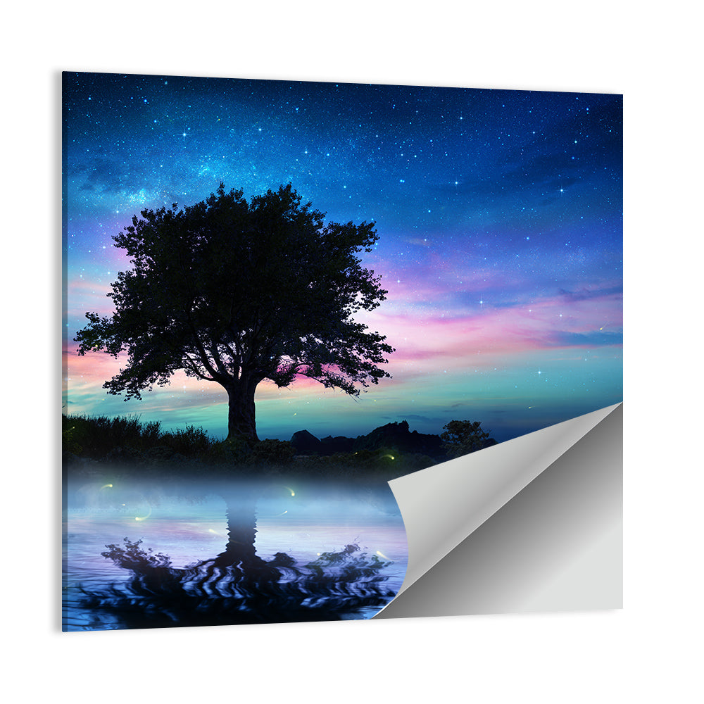 Lonely Tree Under Starry Sky Wall Art