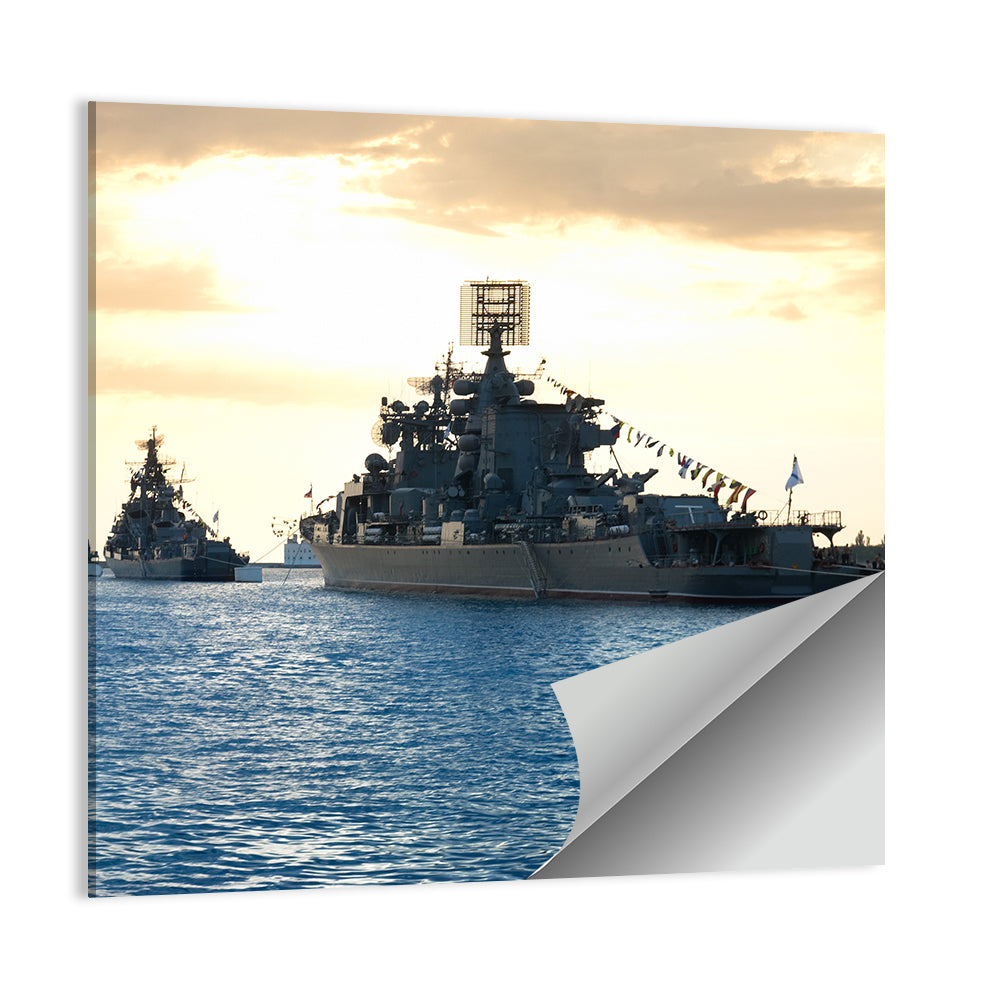Naval Fleet at Golden Sunset Wall Art