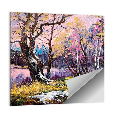 Autumn Lake with Pink Reflection Wall Art