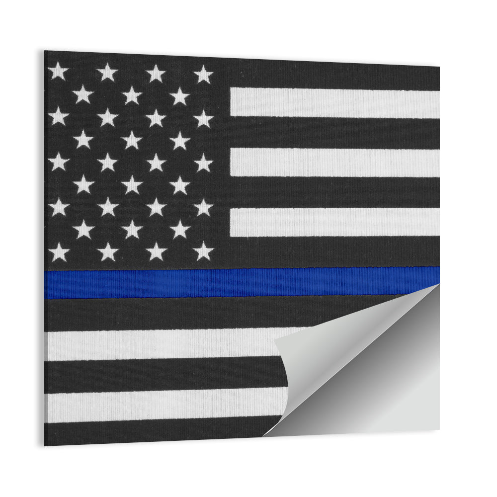 Monochrome American Flag with Blue Stripe Wall Art