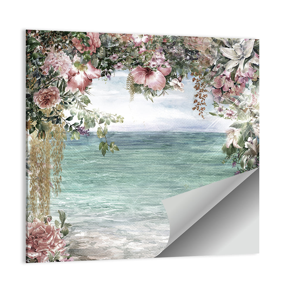 Coastal Floral Watercolor Seascape Wall Art