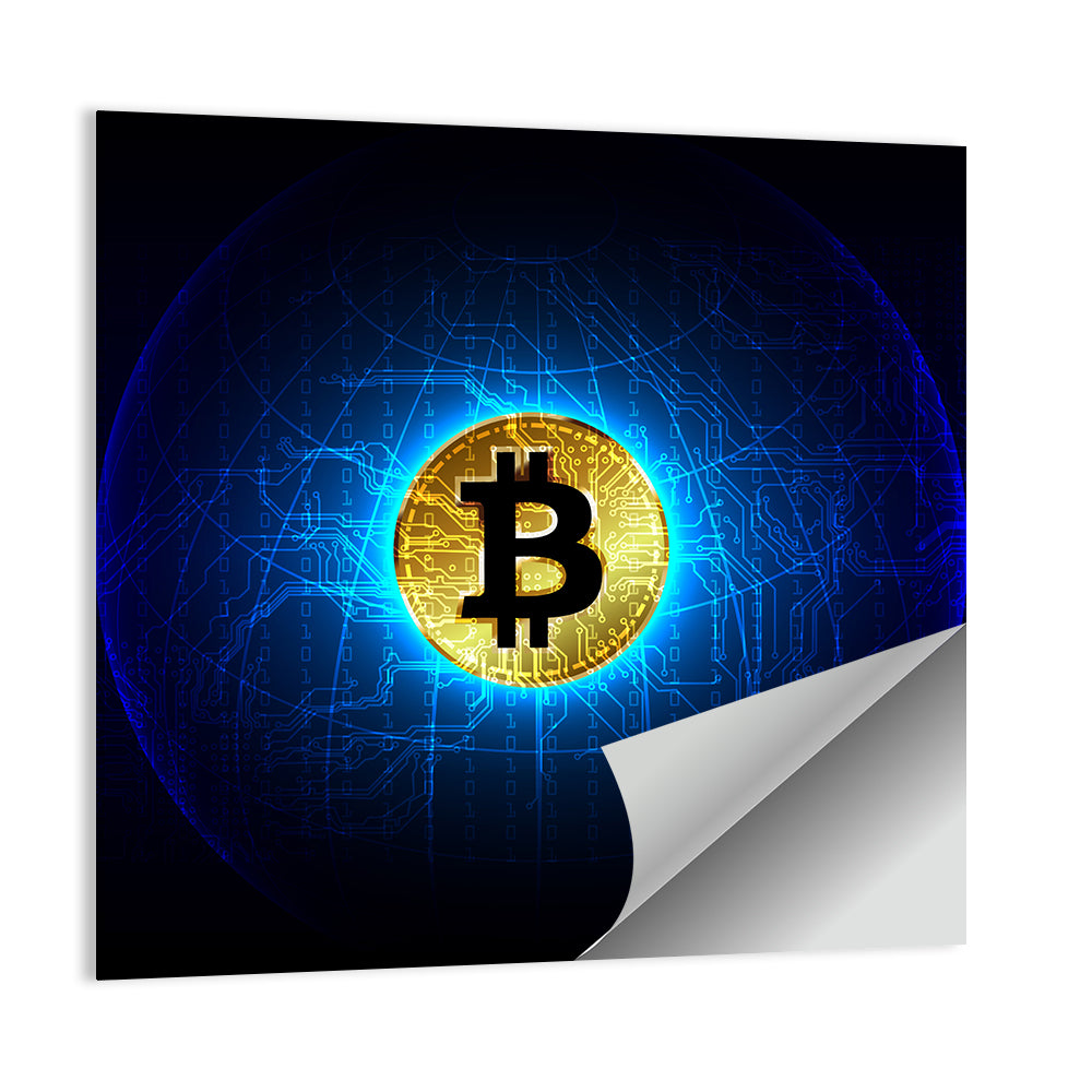Golden Bitcoin Globe Wall Art