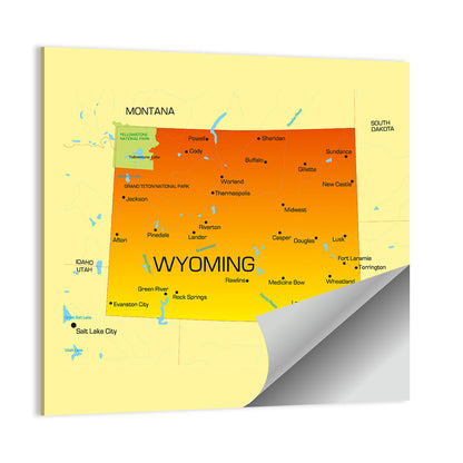 Wyoming State Map, Yellow Accent Wall Art