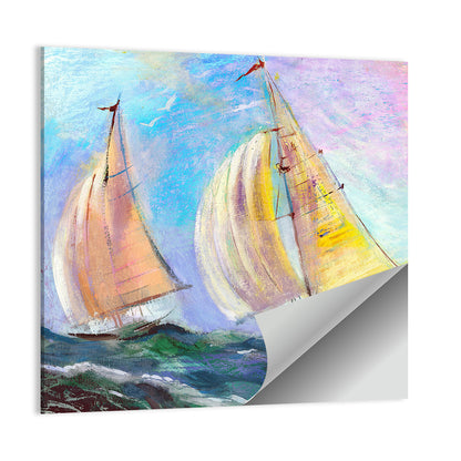 Two Sailboats in Colorful Seascape Wall Art