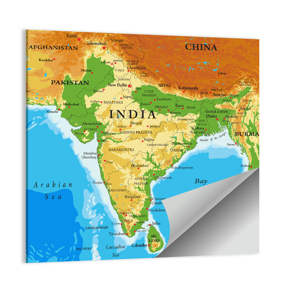 Relief Map of India Wall Art