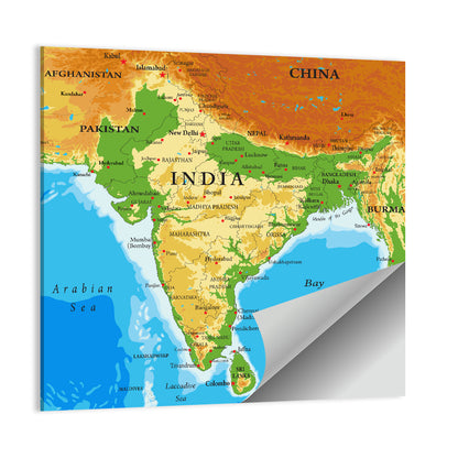 India Relief Map Wall Art