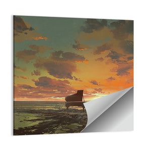 Piano On The Beach Sunset Wall Art