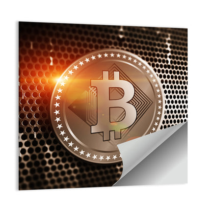 Golden Bitcoin Closeup Wall Art