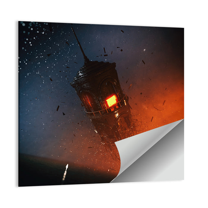 Floating Tower at Night Wall Art as a poster print