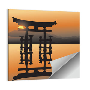 Asian Lake With Sunset Wall Art