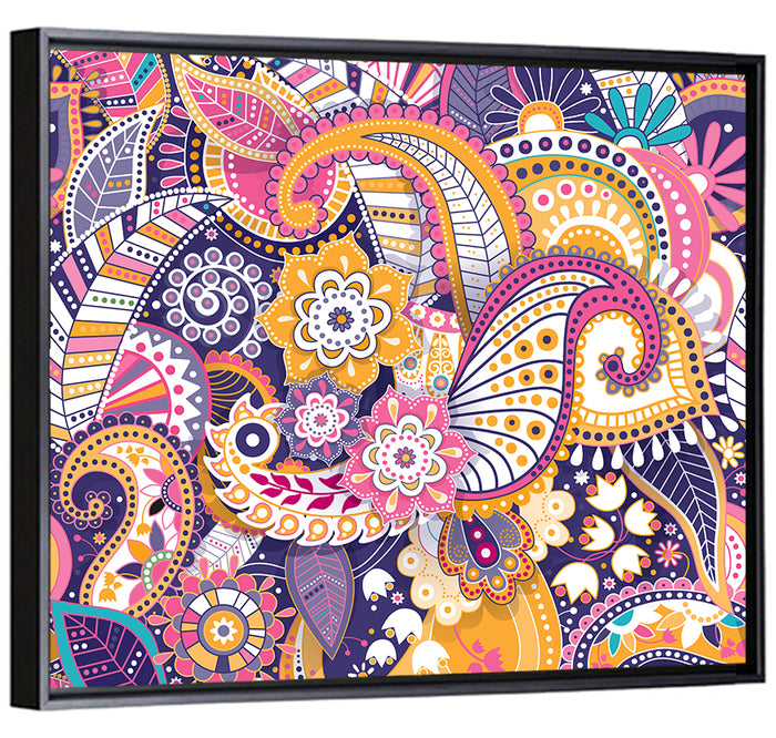 Indian Ornamental Paisley Pattern Wall Art as a framed canvas