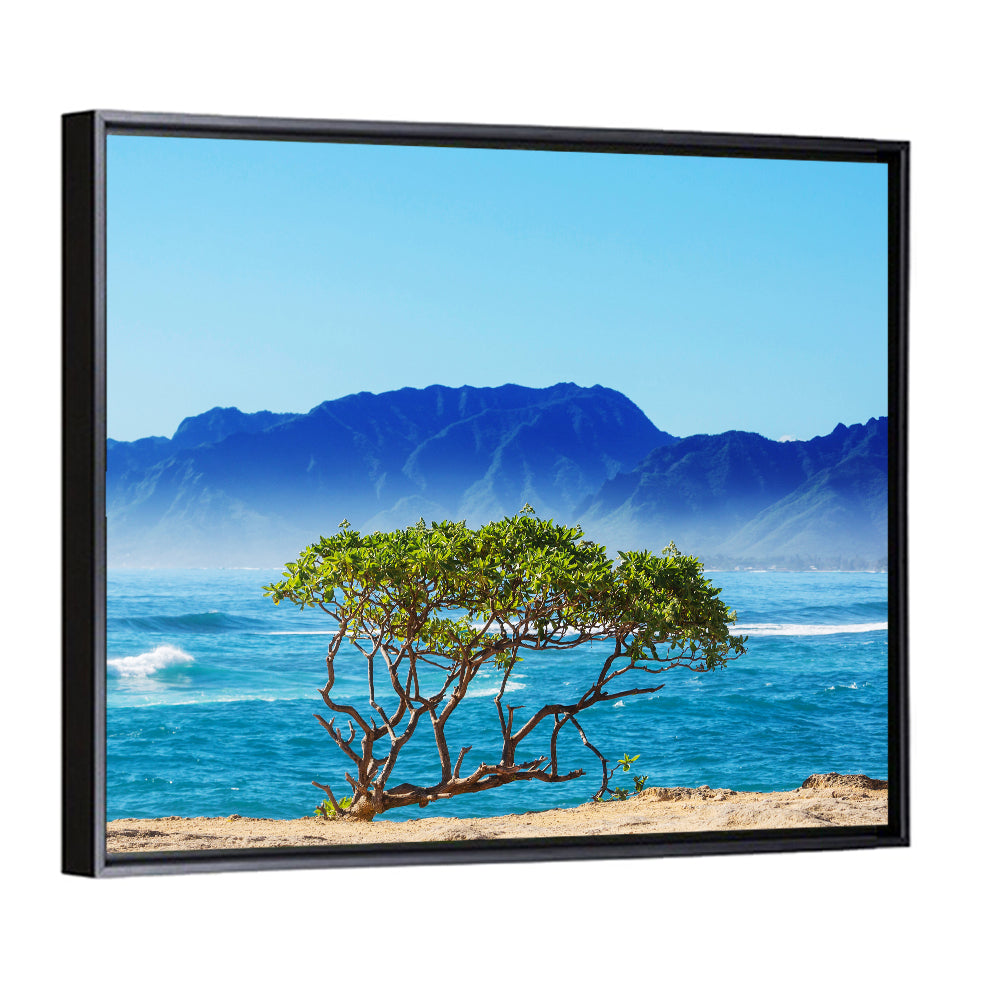 Hawaiian Coastal Tree on Rocky Shore Wall Art