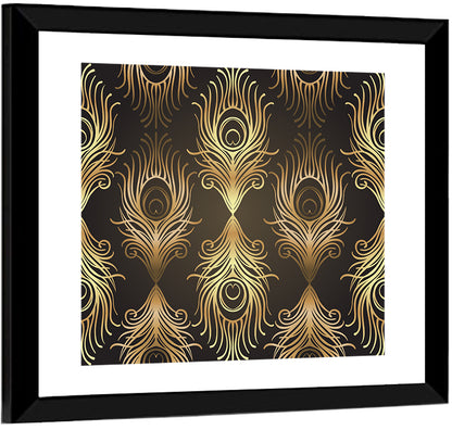 Gold Peacock Feather Pattern Wall Art