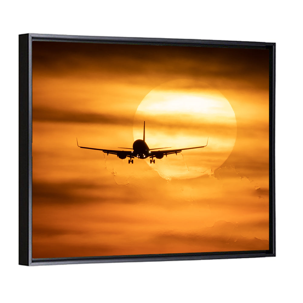 Airplane Silhouette at Golden Sunset Wall Art