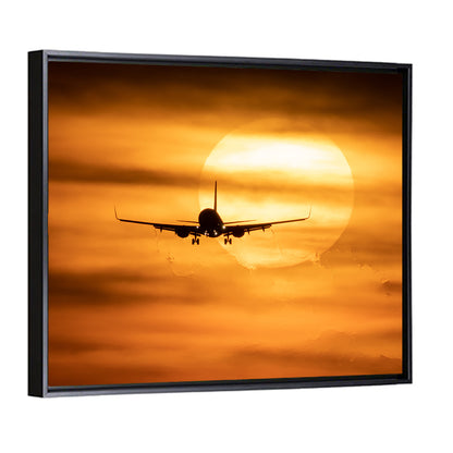 Airplane Silhouette at Golden Sunset Wall Art