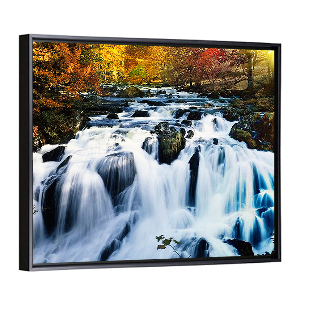 Mossy Autumn Forest Waterfall Wall Art