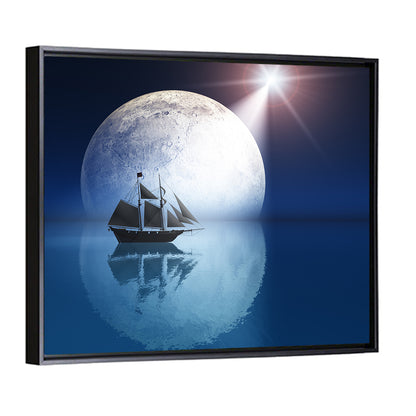Moonlit Ship with Glowing Star Wall Art