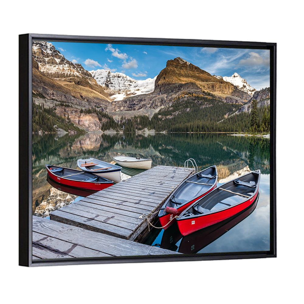 Canadian Rockies Lake with Red Canoes Wall Art