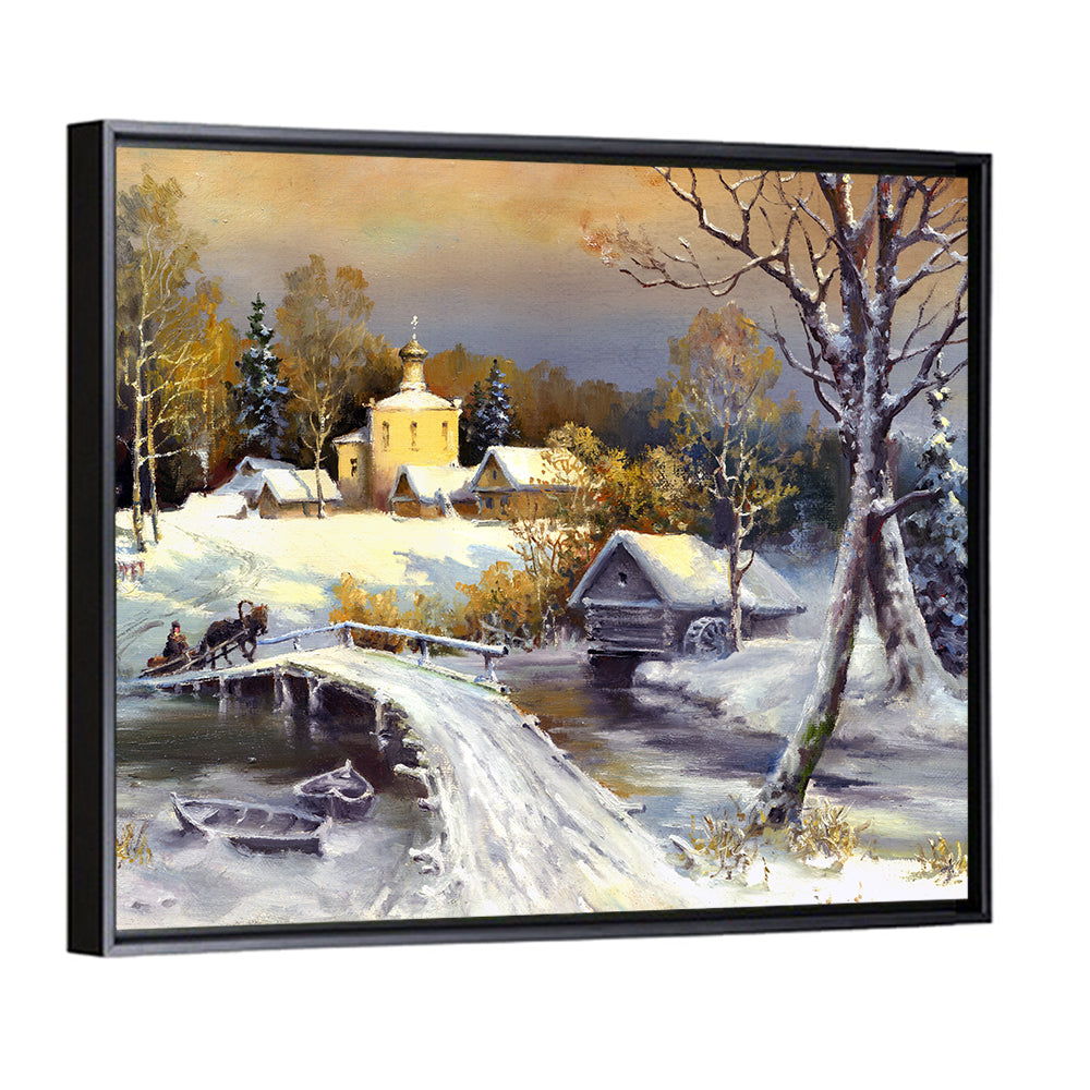 Snowy Village Bridge Wall Art